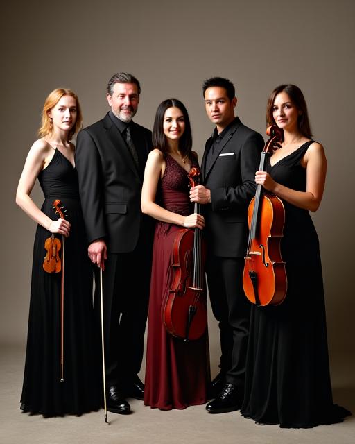 A formal portrait of the five-piece Mayfair Melodists ensemble.